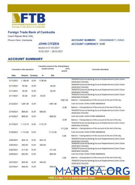 Realistic Cambodia Foreign Trade Bank of Cambodia bank statement excel example